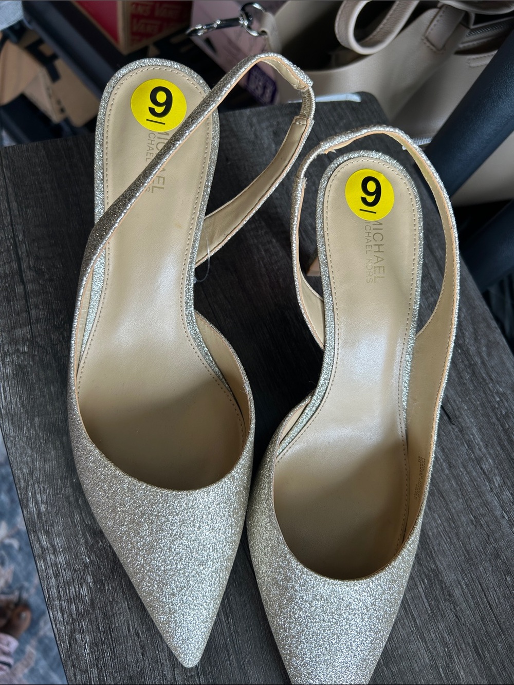 Michael Kors Sparkling Gold Pointed Slingback Heels